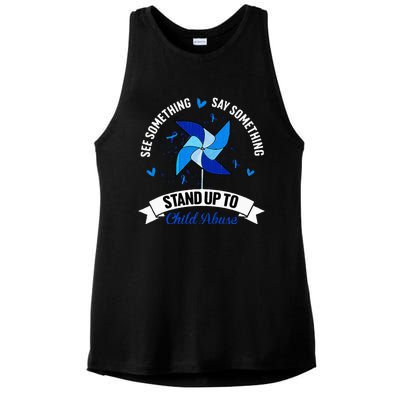 See Something Say Something Child Abuse Awareness Pinwheel Ladies PosiCharge Tri-Blend Wicking Tank