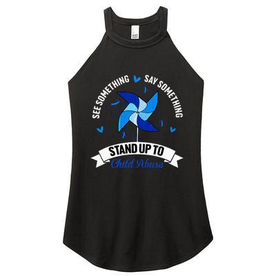 See Something Say Something Child Abuse Awareness Pinwheel Women's Perfect Tri Rocker Tank