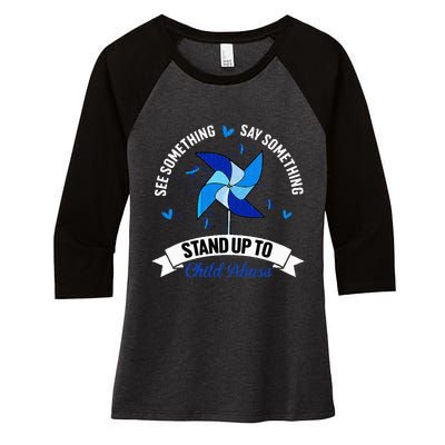 See Something Say Something Child Abuse Awareness Pinwheel Women's Tri-Blend 3/4-Sleeve Raglan Shirt