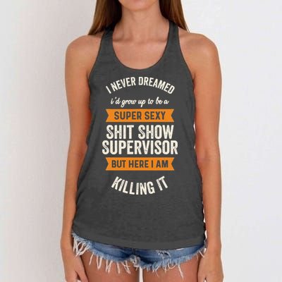 Shit Show Supervisor Funny Men Women Sarcastic Retro Novelty Women's Knotted Racerback Tank