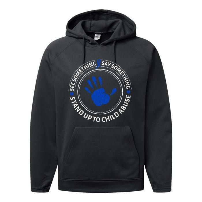 See Something Say Something Child Abuse Awareness Ribbon Performance Fleece Hoodie