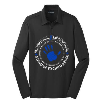 See Something Say Something Child Abuse Awareness Ribbon Silk Touch Performance Long Sleeve Polo