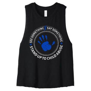 See Something Say Something Child Abuse Awareness Ribbon Women's Racerback Cropped Tank