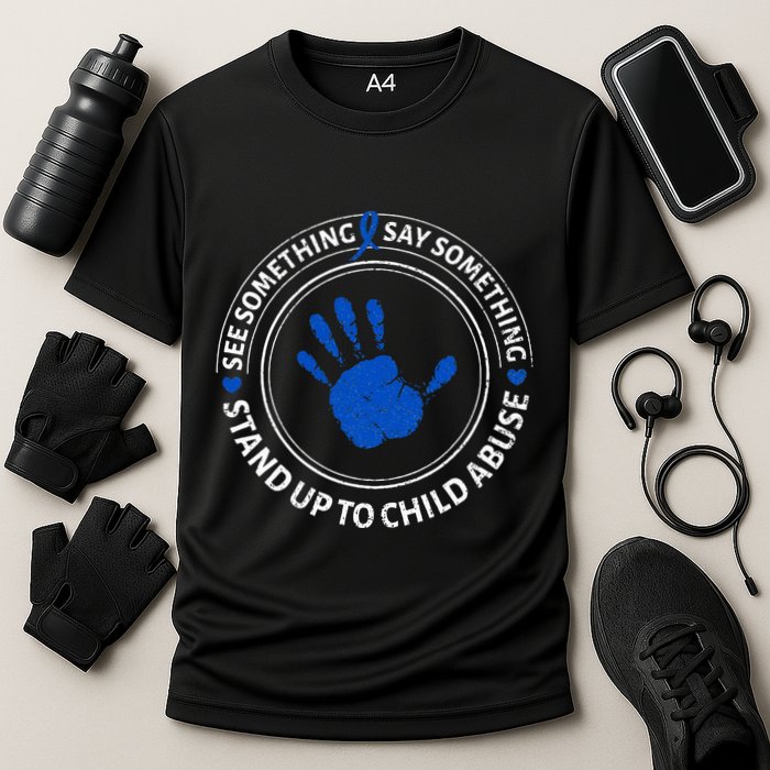 See Something Say Something Child Abuse Awareness Ribbon Cooling Performance Crew T-Shirt