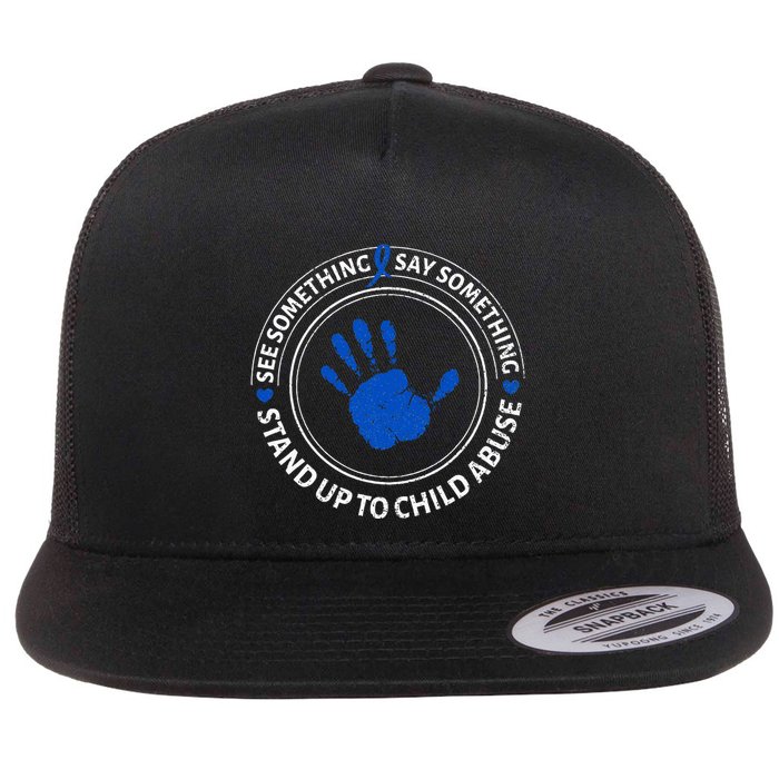 See Something Say Something Child Abuse Awareness Ribbon Flat Bill Trucker Hat