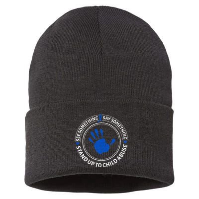 See Something Say Something Child Abuse Awareness Ribbon Sustainable Knit Beanie