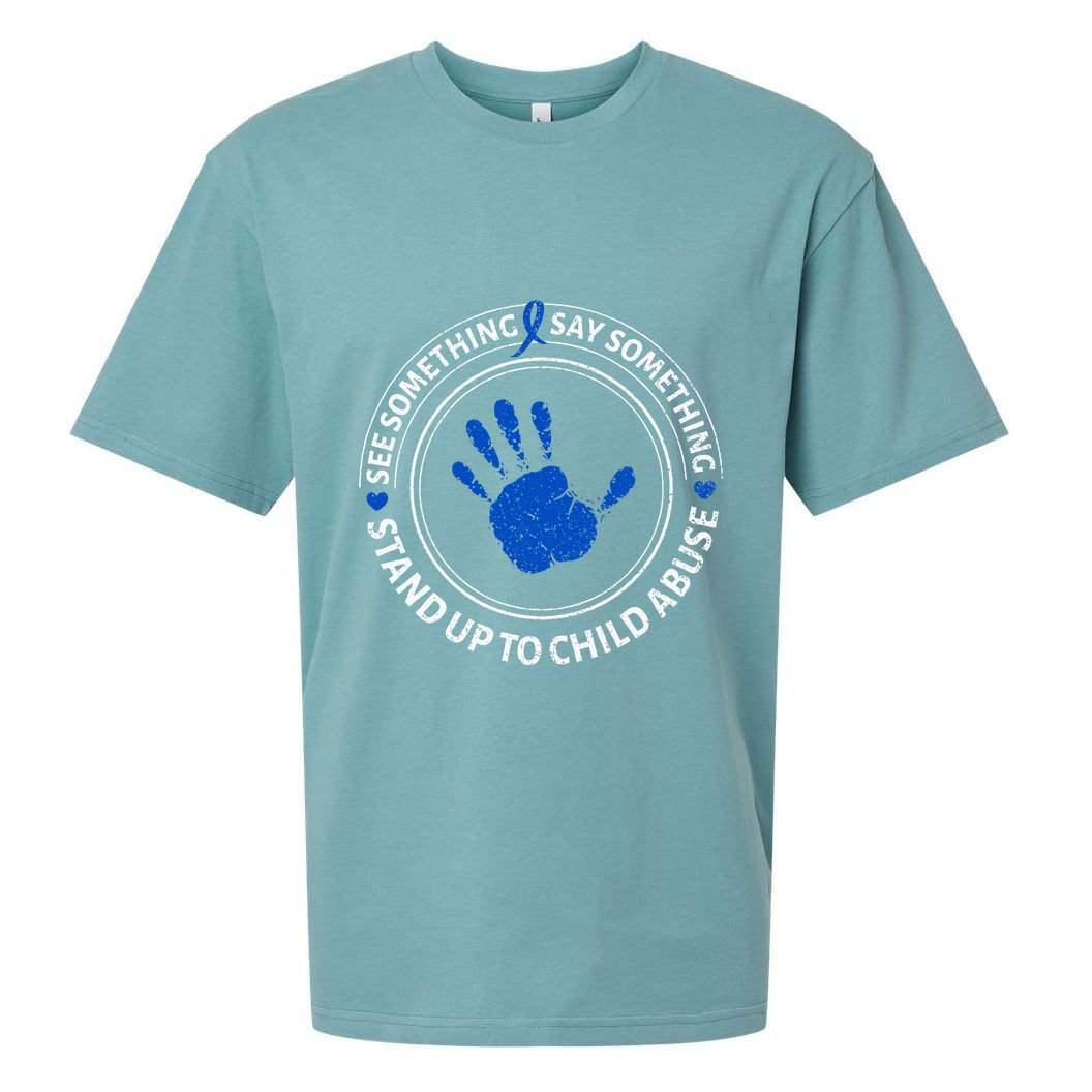 See Something Say Something Child Abuse Awareness Ribbon Sueded Cloud Jersey T-Shirt