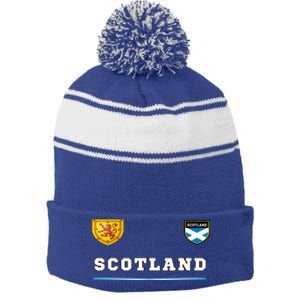 Scotland Sports Soccer Scottish Flag Football Stripe Pom Pom Beanie