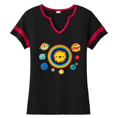 Solar System Space Planets For Stem Ladies Halftime Notch Neck Tee