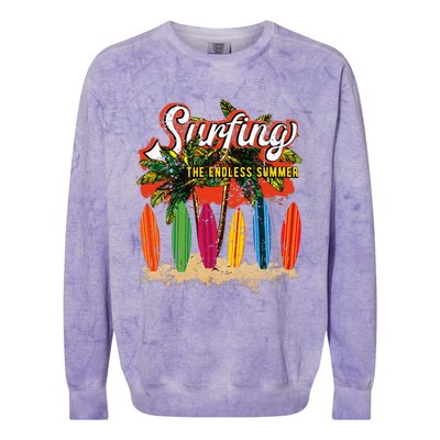 Surfboards Surfing Sunset California Beach Surfer Theme Gift Colorblast Crewneck Sweatshirt