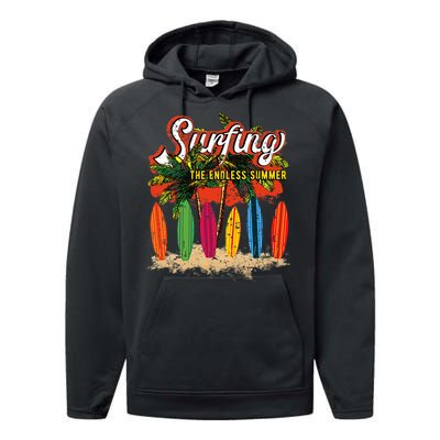 Surfboards Surfing Sunset California Beach Surfer Theme Gift Performance Fleece Hoodie