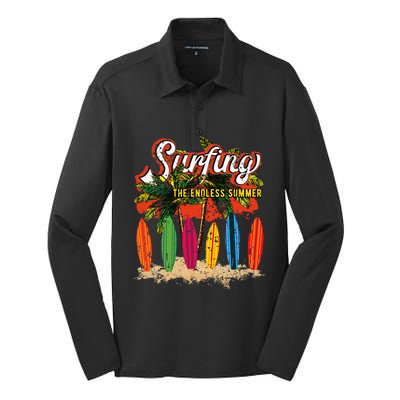 Surfboards Surfing Sunset California Beach Surfer Theme Gift Silk Touch Performance Long Sleeve Polo