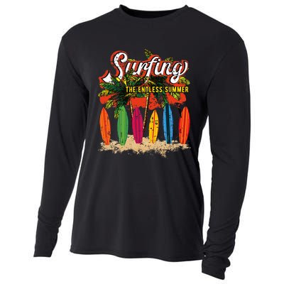 Surfboards Surfing Sunset California Beach Surfer Theme Gift Cooling Performance Long Sleeve Crew