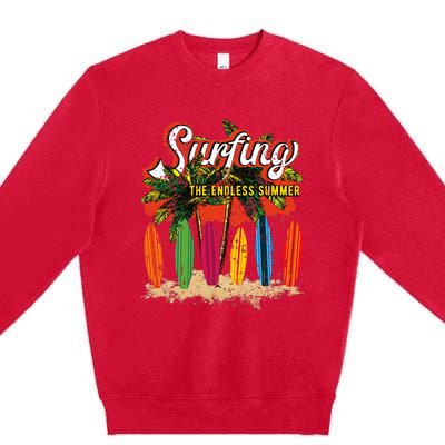 Surfboards Surfing Sunset California Beach Surfer Theme Gift Premium Crewneck Sweatshirt