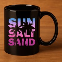 Sun Salt Sand Funny Palm Sun Retro Beach Summer 11oz C Handle Ceramic Mug