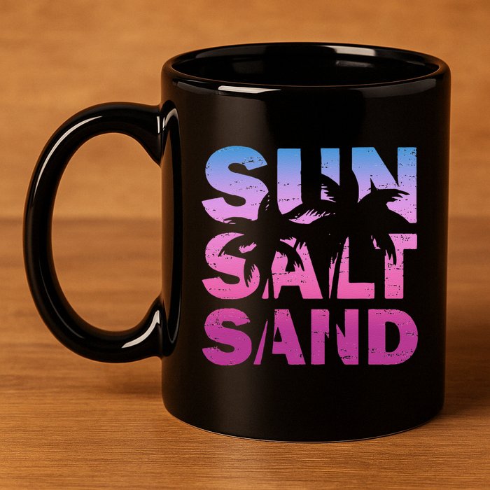 Sun Salt Sand Funny Palm Sun Retro Beach Summer 11oz C Handle Ceramic Mug