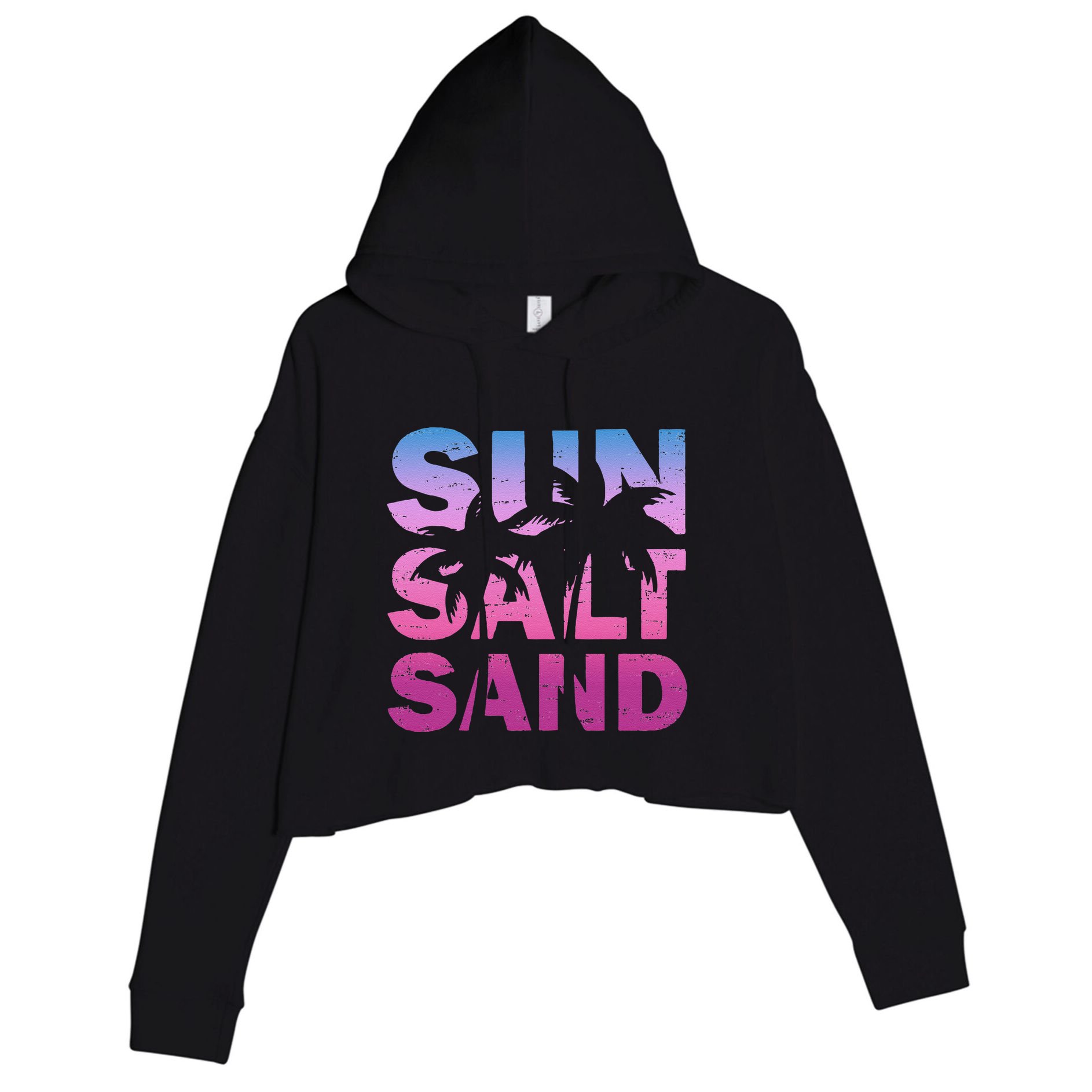 Sun Salt Sand Funny Palm Sun Retro Beach Summer Crop Fleece Hoodie