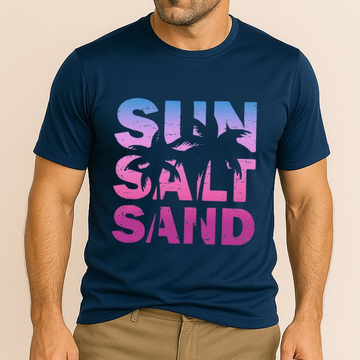 Sun Salt Sand Funny Palm Sun Retro Beach Summer Cooling Performance Crew T-Shirt