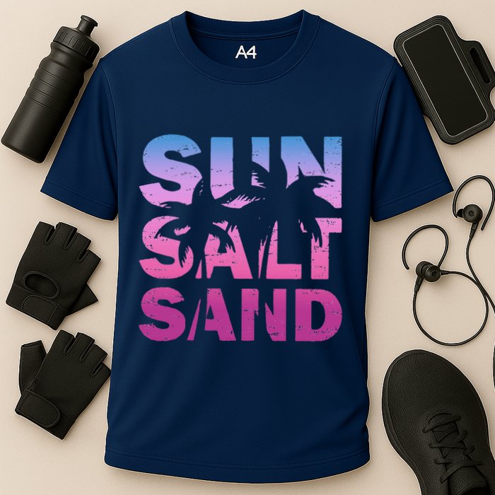 Sun Salt Sand Funny Palm Sun Retro Beach Summer Cooling Performance Crew T-Shirt
