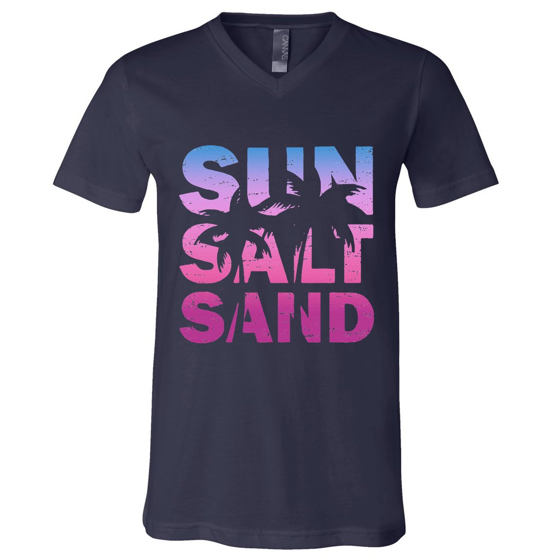 Sun Salt Sand Funny Palm Sun Retro Beach Summer V-Neck T-Shirt