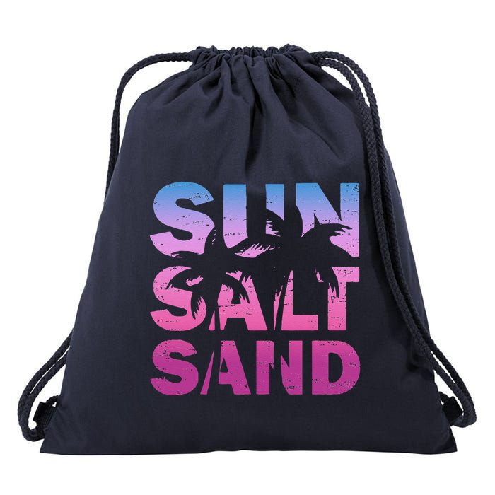 Sun Salt Sand Funny Palm Sun Retro Beach Summer Drawstring Bag