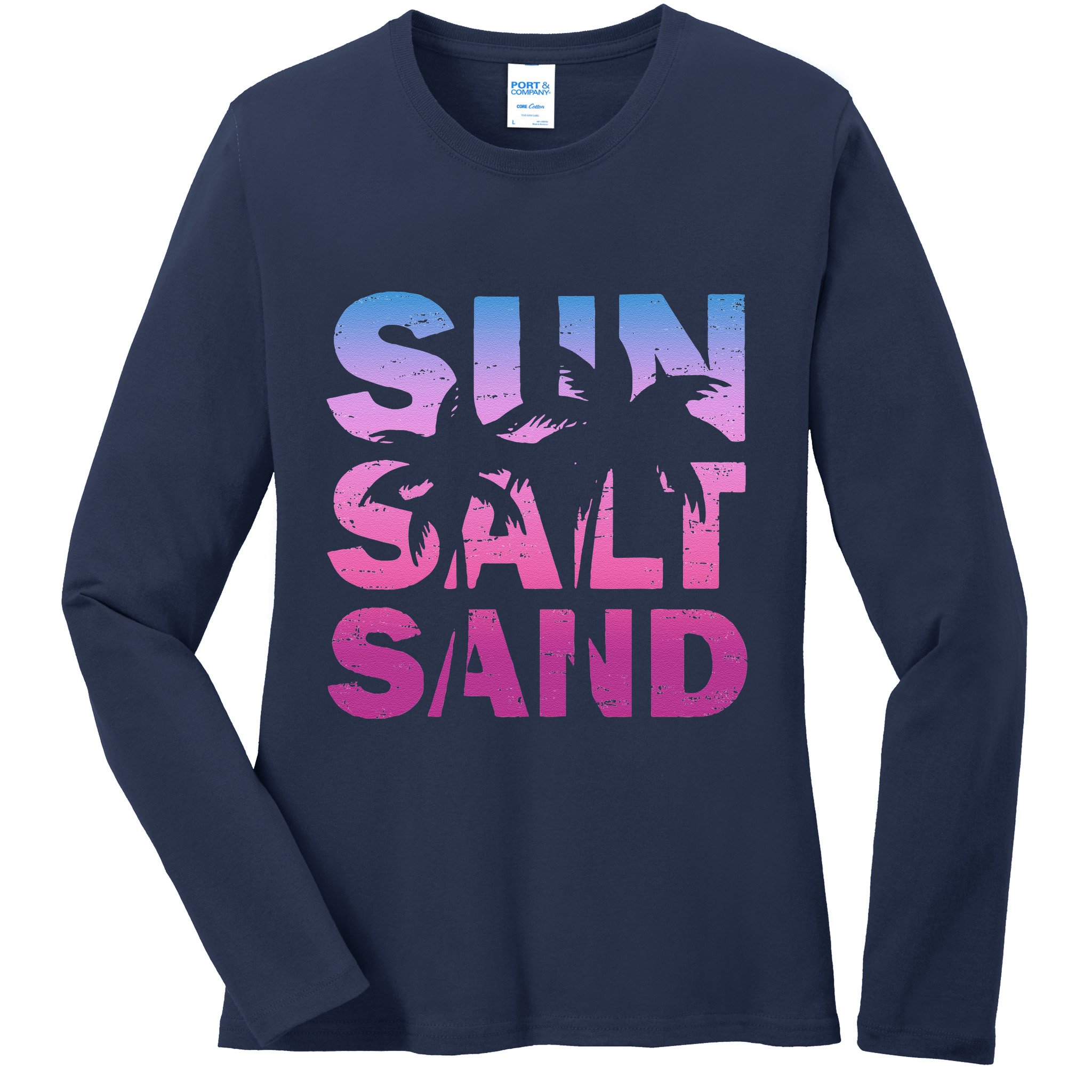 Sun Salt Sand Funny Palm Sun Retro Beach Summer Ladies Long Sleeve Shirt