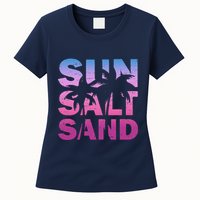 Sun Salt Sand Funny Palm Sun Retro Beach Summer Womens T-Shirt
