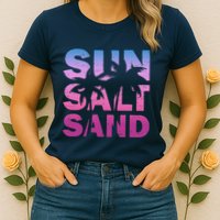 Sun Salt Sand Funny Palm Sun Retro Beach Summer Womens T-Shirt