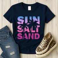 Sun Salt Sand Funny Palm Sun Retro Beach Summer Womens T-Shirt