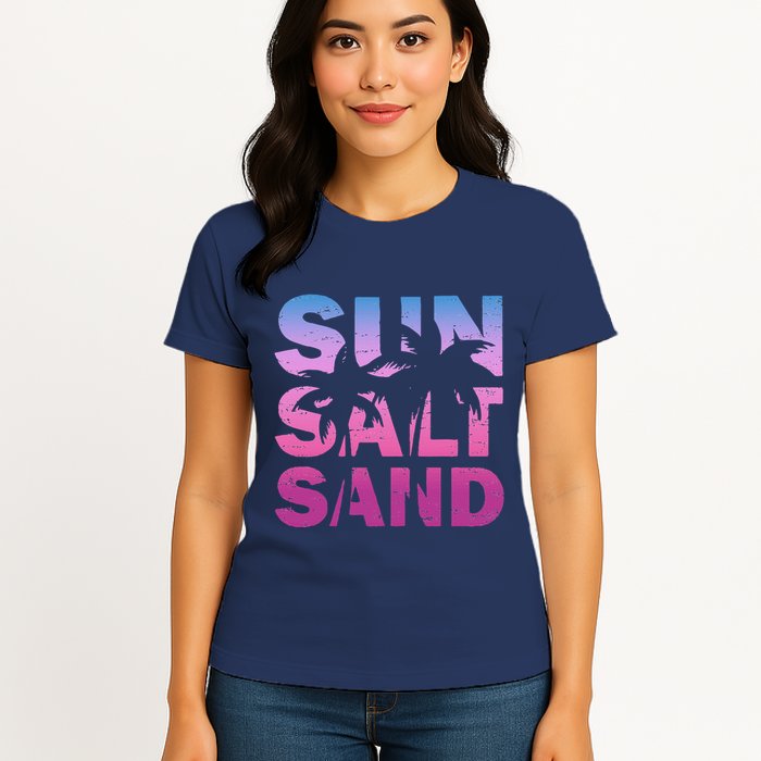Sun Salt Sand Funny Palm Sun Retro Beach Summer Womens T-Shirt