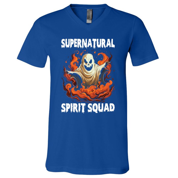 Supernatural Spirit Squad Spooky Halloween Ghouls Ghost Funny Gift V-Neck T-Shirt