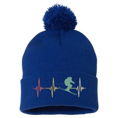 Ski Snowboard Skiing Heartbeat Snow Mountain Winter Skier Meaningful Gift Pom Pom 12in Knit Beanie