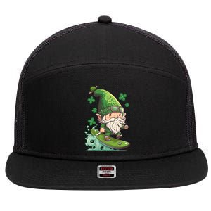 Surfing Skating St Patricks Day Gnome Cool Gift 7 Panel Mesh Trucker Snapback Hat