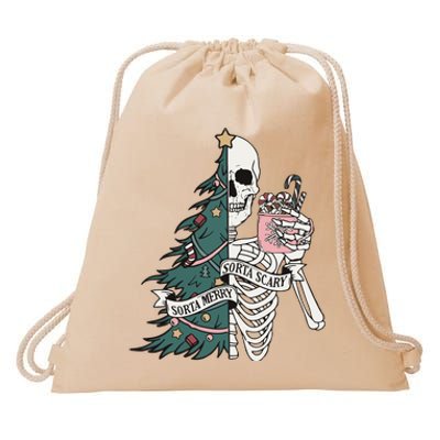 Sorta Scary Sorta Merry Christmas Skeleton Drawstring Bag