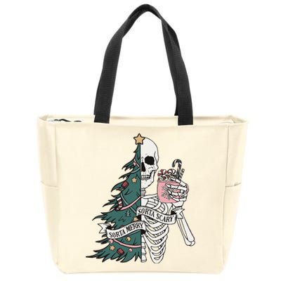 Sorta Scary Sorta Merry Christmas Skeleton Zip Tote Bag