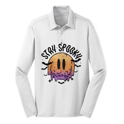 Stay Spooky Season Halloween Retro Fall Silk Touch Performance Long Sleeve Polo