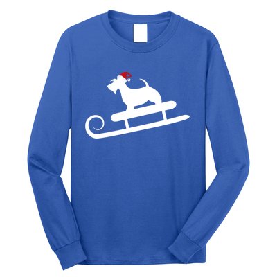 Sledding Scottie Scottish Terrier With Santa Hat Christmas Gift Long Sleeve Shirt