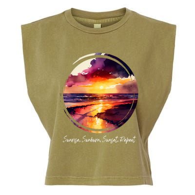 Summer Saying Sunrise Sunburn Sunset Repeat Tropical Beac Cool Gift Garment-Dyed Women's Muscle Tee