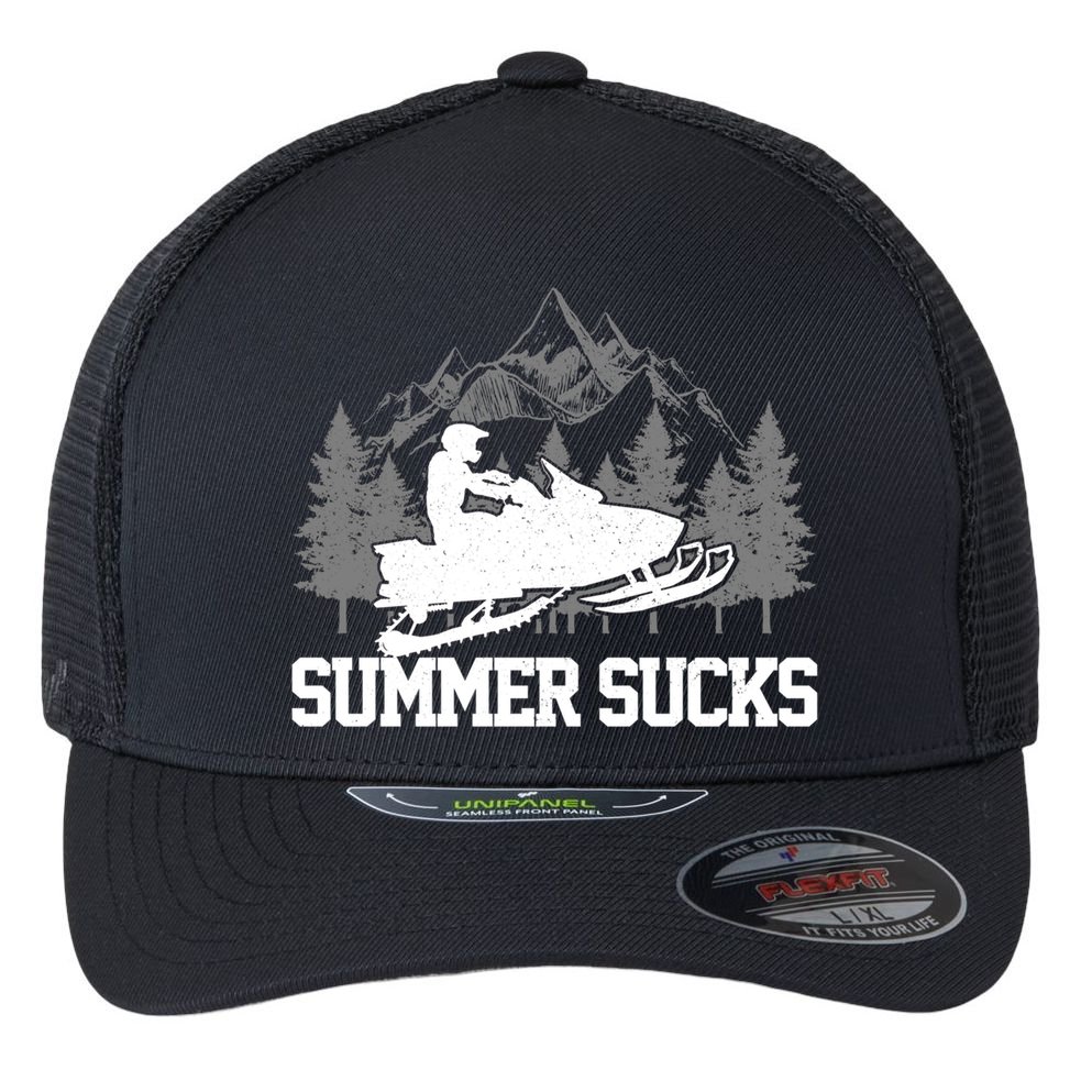 Snowmobile Summer Sucks Funny Motor Sled Vintage Gift Flexfit Unipanel Trucker Cap