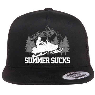 Snowmobile Summer Sucks Funny Motor Sled Vintage Gift Flat Bill Trucker Hat