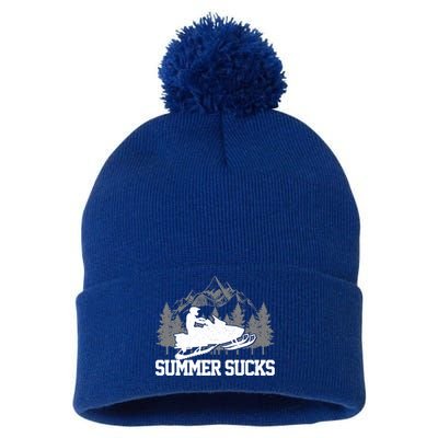 Snowmobile Summer Sucks Funny Motor Sled Vintage Gift Pom Pom 12in Knit Beanie