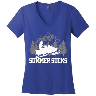 Snowmobile Summer Sucks Funny Motor Sled Vintage Gift Women's V-Neck T-Shirt