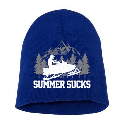 Snowmobile Summer Sucks Funny Motor Sled Vintage Gift Short Acrylic Beanie