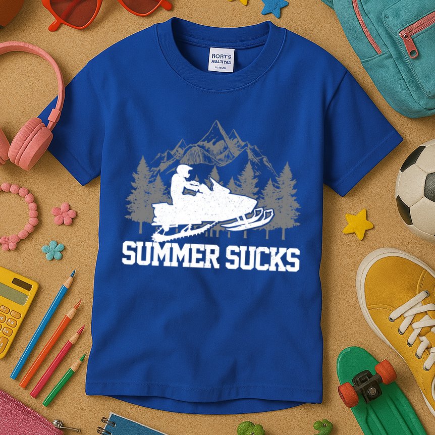 Snowmobile Summer Sucks Funny Motor Sled Vintage Gift Kids T-Shirt