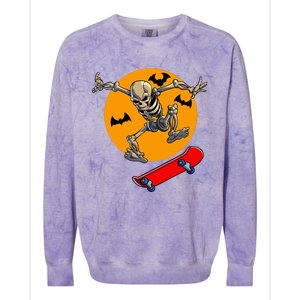 Spooky Skateboarding Skeleton Halloween Skateboarder Colorblast Crewneck Sweatshirt