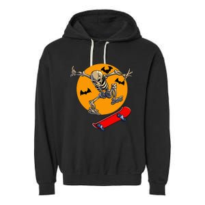 Spooky Skateboarding Skeleton Halloween Skateboarder Garment-Dyed Fleece Hoodie