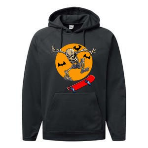 Spooky Skateboarding Skeleton Halloween Skateboarder Performance Fleece Hoodie