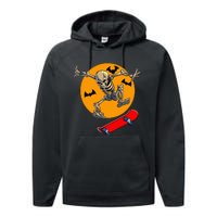 Spooky Skateboarding Skeleton Halloween Skateboarder Performance Fleece Hoodie