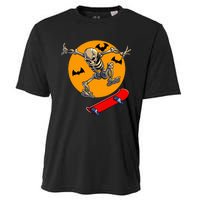 Spooky Skateboarding Skeleton Halloween Skateboarder Cooling Performance Crew T-Shirt