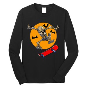 Spooky Skateboarding Skeleton Halloween Skateboarder Long Sleeve Shirt